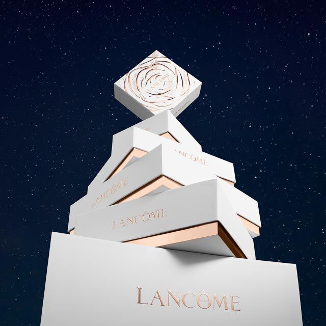 Image promoting the Holiday Gift Finder on Lancome's website, featuring a festive design with holiday-themed graphics.